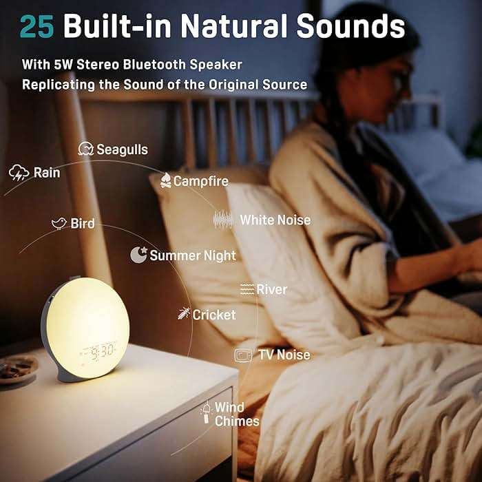 JALL Sunrise Alarm Clock White Noise Machine with 25 Nature Sleep Sounds, Fully Dimmable Clock for Bedrooms, Heavy Sleepers, 17 Light Modes, HiFi Bluetooth Speaker - Image 2