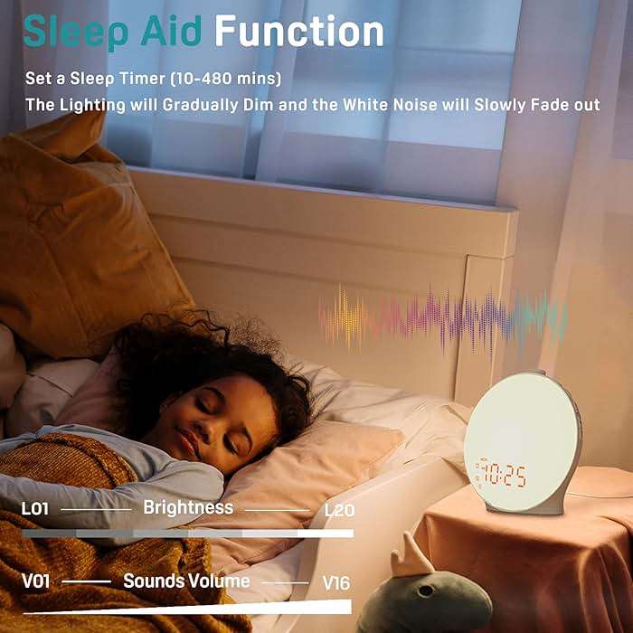 JALL Sunrise Alarm Clock White Noise Machine with 25 Nature Sleep Sounds, Fully Dimmable Clock for Bedrooms, Heavy Sleepers, 17 Light Modes, HiFi Bluetooth Speaker - Image 3