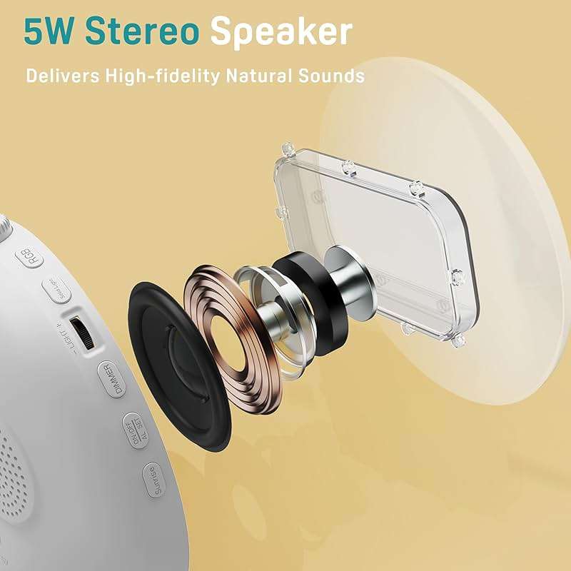 JALL Sunrise Alarm Clock White Noise Machine with 25 Nature Sleep Sounds, Fully Dimmable Clock for Bedrooms, Heavy Sleepers, 17 Light Modes, HiFi Bluetooth Speaker - Image 4