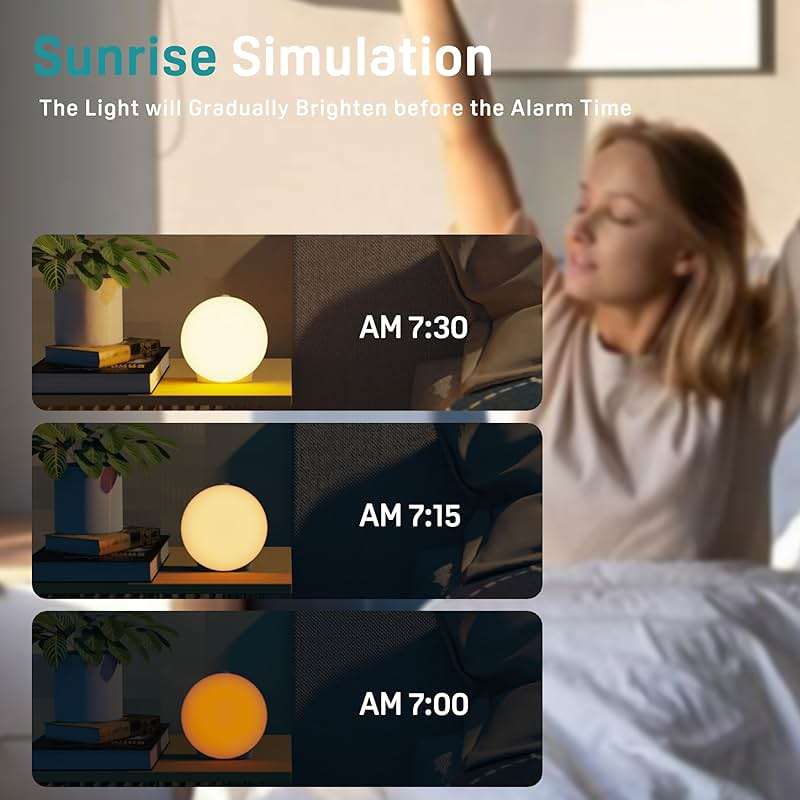 JALL Sunrise Alarm Clock White Noise Machine with 25 Nature Sleep Sounds, Fully Dimmable Clock for Bedrooms, Heavy Sleepers, 17 Light Modes, HiFi Bluetooth Speaker - Image 5