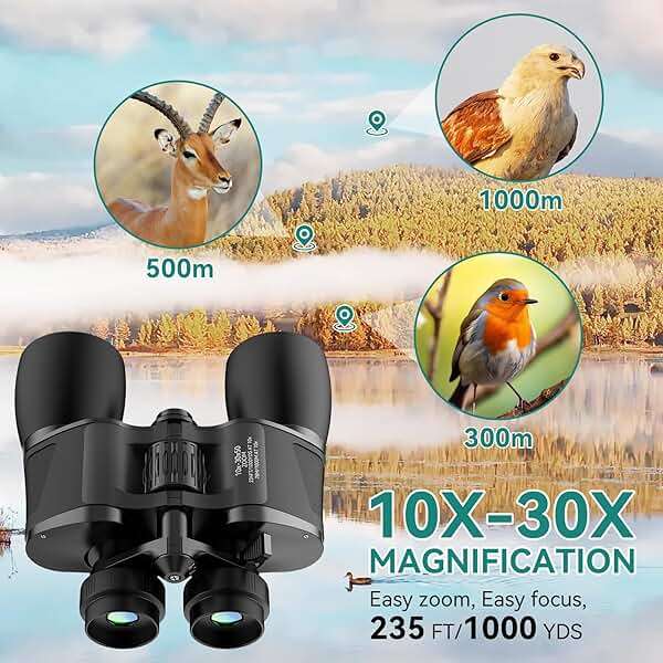 MLight 10-30X50 Zoom Binoculars for Adults, High Powered Military Binoculars for Bird Watching, Hunting, Outdoor, Hiking, Concerts Large View, Waterproof, BK7 Prism, FMC Lens, Low Light Night Vision - Image 3