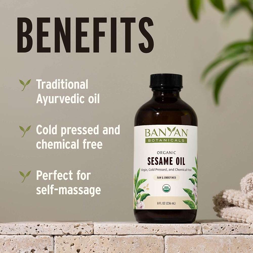 Banyan Botanicals Sesame Oil – Organic & Unrefined Sesame Oil for Skin, Body, Hair & More – Multiple Sizes – 8 oz – Non GMO Sustainably Sourced Vegan - Image 3