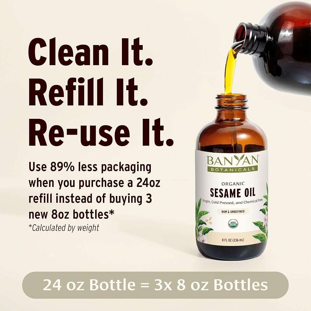 Banyan Botanicals Sesame Oil – Organic & Unrefined Sesame Oil for Skin, Body, Hair & More – Multiple Sizes – 8 oz – Non GMO Sustainably Sourced Vegan - Image 4