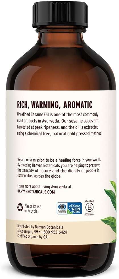 Banyan Botanicals Sesame Oil – Organic & Unrefined Sesame Oil for Skin, Body, Hair & More – Multiple Sizes – 8 oz – Non GMO Sustainably Sourced Vegan - Image 8