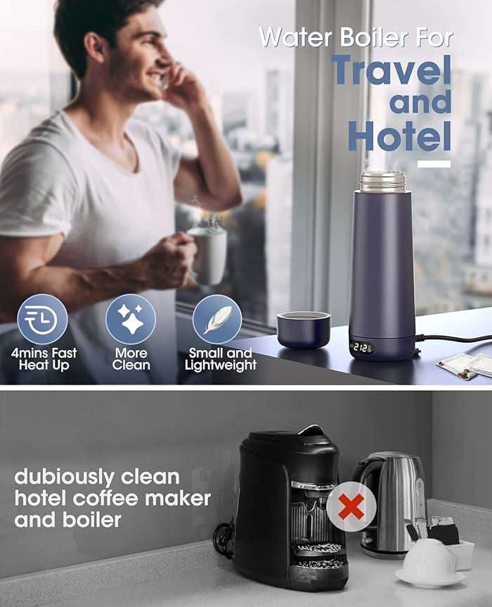 Travel Kettle, Dual Voltage Portable Electric Kettle 110V-220V-240V Smart Small Water Boiler 370ML for Tea & Coffee, 316 Stainless Steel, 6 Temperature Control and LCD Display, for Global Use - Image 2