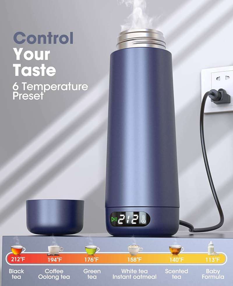Travel Kettle, Dual Voltage Portable Electric Kettle 110V-220V-240V Smart Small Water Boiler 370ML for Tea & Coffee, 316 Stainless Steel, 6 Temperature Control and LCD Display, for Global Use - Image 4
