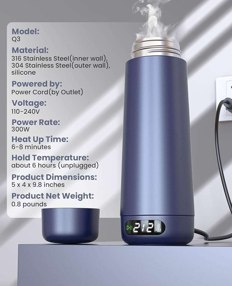 Travel Kettle, Dual Voltage Portable Electric Kettle 110V-220V-240V Smart Small Water Boiler 370ML for Tea & Coffee, 316 Stainless Steel, 6 Temperature Control and LCD Display, for Global Use - Image 9