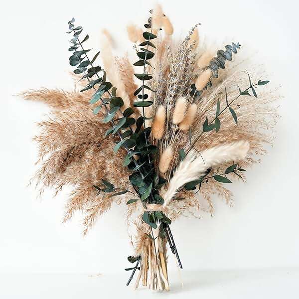 Green Pampas Grass Boho Bouquet – Exquisite Lavender and Eucalyptus Dried Flower Arrangements for Western Boho Decor – Rustic Flowers for Your Bohemian Home, Bedroom, and Wedding Table Décor - Image 1