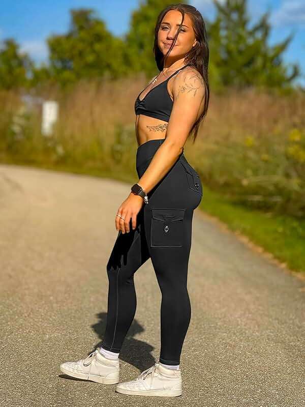YEOREO CoreFlex Workout Cargo Leggings with Pockets for Women Hidden Scrunch Butt Lifting Leggings Gym Yoga Pants - Image 3