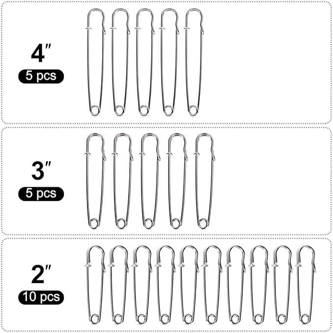 Bulk Pack of 20 Heavy-Duty Safety Pins – Assorted Sizes (2", 3", 4") – Extra-Sturdy Pins for Blankets, Skirts and Crafts - Image 2