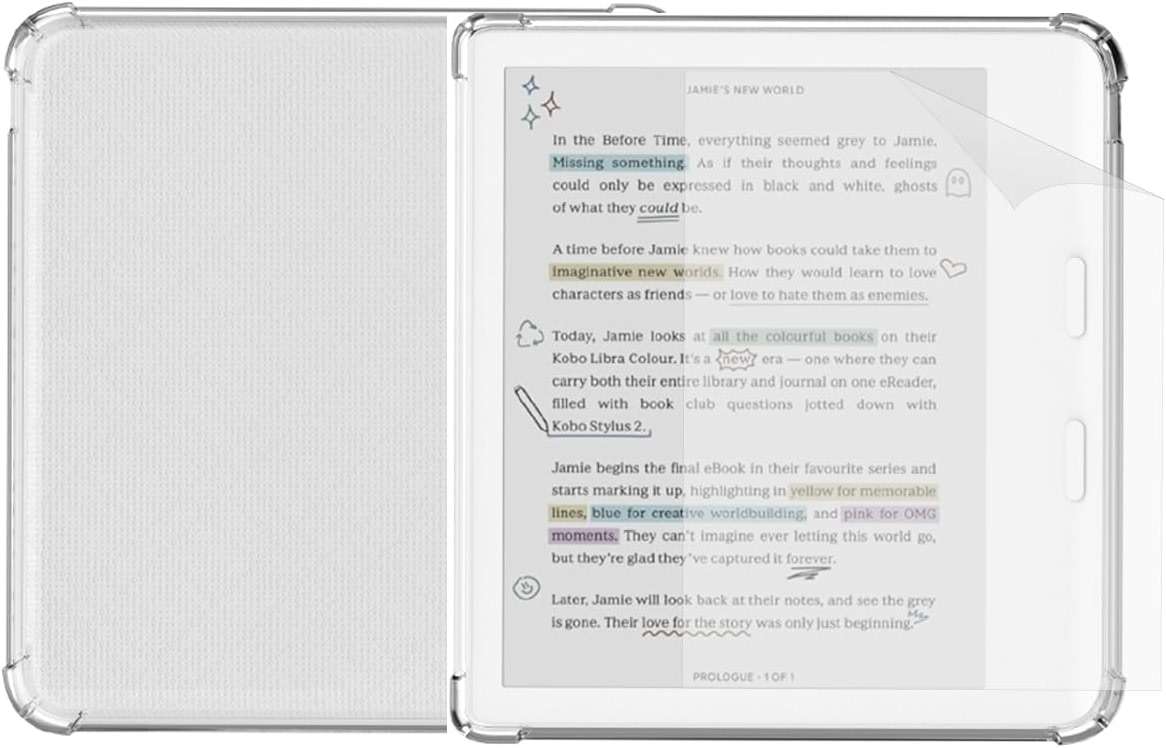 Clear Case for Kobo Libra Colour and Screen Protector, Libra Color Ereader Case E-Reader 7 Inch Reinforced Corners Skin TPU Sleeve 2024 Matte Screen Protection - Image 1