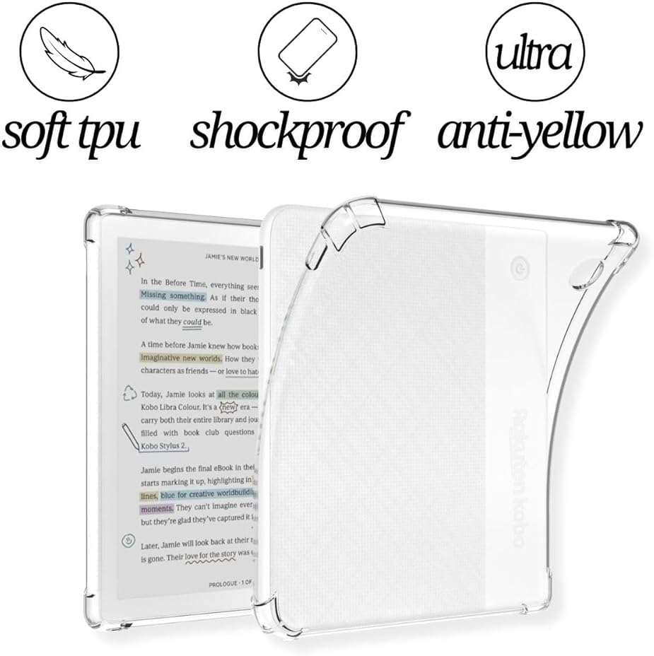 Clear Case for Kobo Libra Colour and Screen Protector, Libra Color Ereader Case E-Reader 7 Inch Reinforced Corners Skin TPU Sleeve 2024 Matte Screen Protection - Image 3