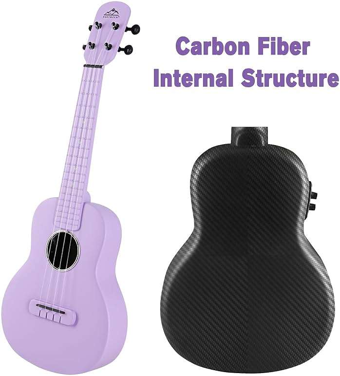 Concert Ukulele, EASTROCK Carbon Fiber 23 Inch Ukulele,Waterproof, Lightweight, Including Thickened Gig Bag, Capo, Tuner, Spare Strings, Sitable for Beginners, Professionals, Outdoor travel, Purple - Image 2