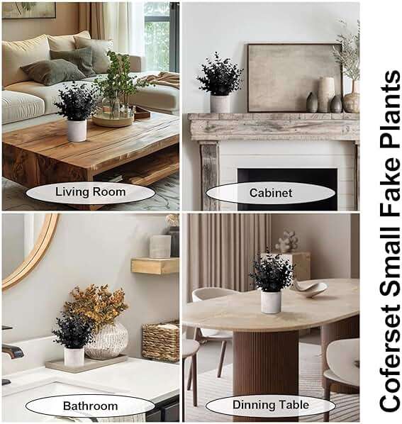 Coferset 2 Pack Black Fake Eucalyptus Small Fake Plants Potted Artificial Plants for Halloween Shelf Desk Home Farmhouse Room Coffee Table Decor Bathroom Decor (Black) - Image 5