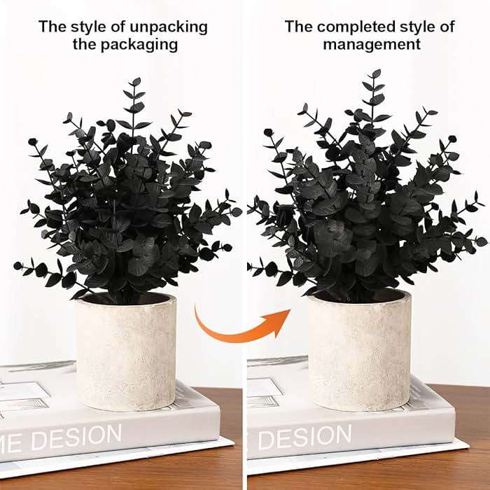 Coferset 2 Pack Black Fake Eucalyptus Small Fake Plants Potted Artificial Plants for Halloween Shelf Desk Home Farmhouse Room Coffee Table Decor Bathroom Decor (Black) - Image 7