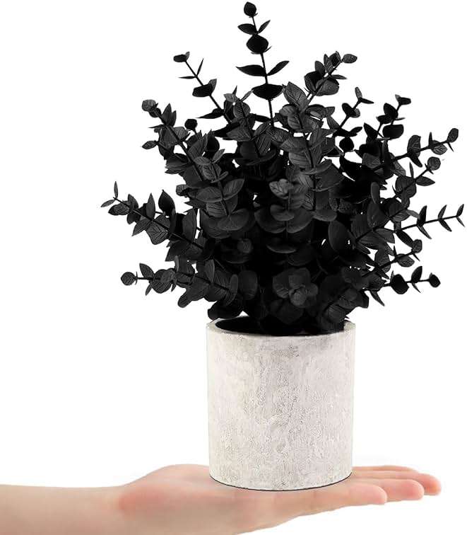 Coferset 2 Pack Black Fake Eucalyptus Small Fake Plants Potted Artificial Plants for Halloween Shelf Desk Home Farmhouse Room Coffee Table Decor Bathroom Decor (Black) - Image 8