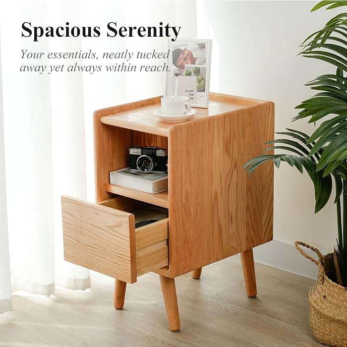Cttasty Night Stand, Solid Wood Nightsatnd with One Drawer & Open Shelf, Mid Century Modern Nightstand, Durable & Sturdy Small End Table, 11.81 W x 15.75 D x 22.05 H Inches, (Natural) - Image 6