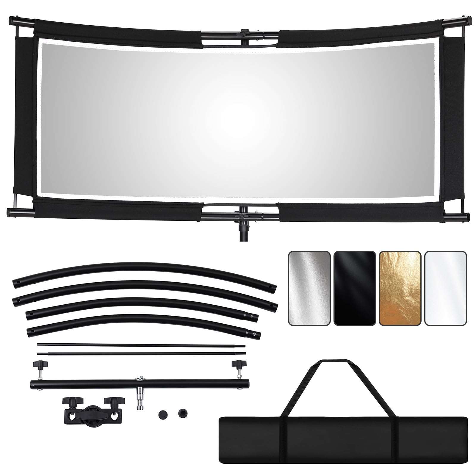 Clamshell Light Reflector/Diffuser with Carrying Case,40"X20" (4 Color in 1) Arclight Curved Eyelighter Lighting Diffuser for Photography Portrait Studio Video Shooting,Black/White/Gold/Silver - Image 1