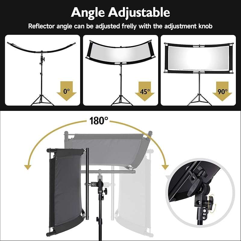 Clamshell Light Reflector/Diffuser with Carrying Case,40"X20" (4 Color in 1) Arclight Curved Eyelighter Lighting Diffuser for Photography Portrait Studio Video Shooting,Black/White/Gold/Silver - Image 4