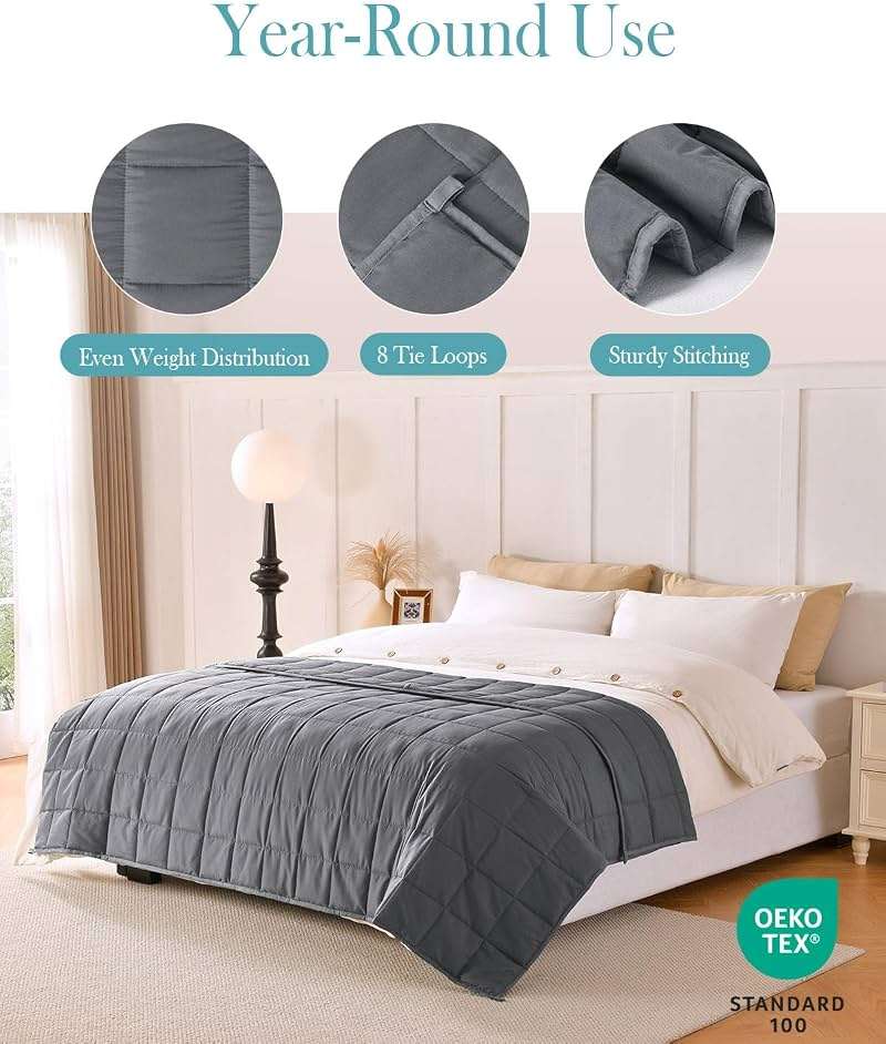 Topblan Weighted Blanket for Adults 20lbs, Soft Cooling Breathable Weighted Throw for Sleeping, Machine Washable Heavy Blanket with Glass Beads for Summer, Sofa Bed, 60"x80" Queen Size - Image 5