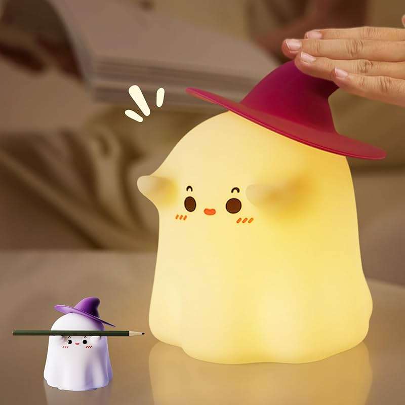 Eelexa Halloween Ghost Night Lights for Kids: Cute Lamp Rechargeable Toddler Baby Night Light with Timer, Adjustable Brightness, Ideal Holiday Season Gift Choice Home Decor (Ghost LAMP) - Image 1