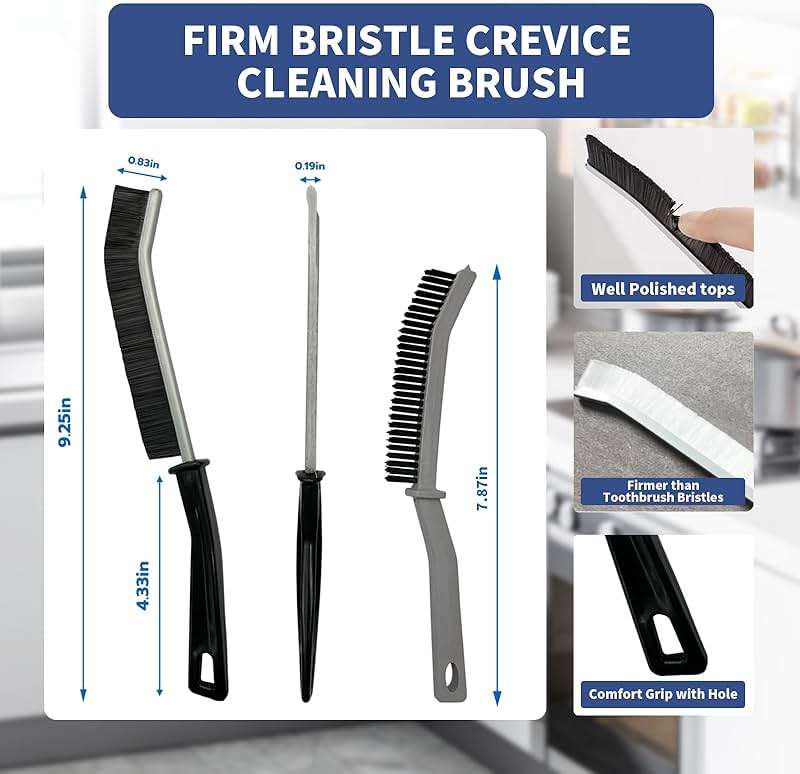 Crevice Cleaning Brush, Hard-Bristled Gap Scrub Brush, Toilet Gap Cleaning Brush Tool, for Scrub Small Spaces, Kitchen, Bathroom, Corner, Grout, Sink, Window Tracks, Hinges, 3pcs - Image 2