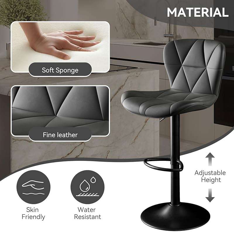Daluvenix Bar Stools Set of 2,Adjustable Swivel Barstools, Faux Leather Bar Chairs,Upholstered Counter Height with High Backrest for Kitchen Island, Black - Image 3