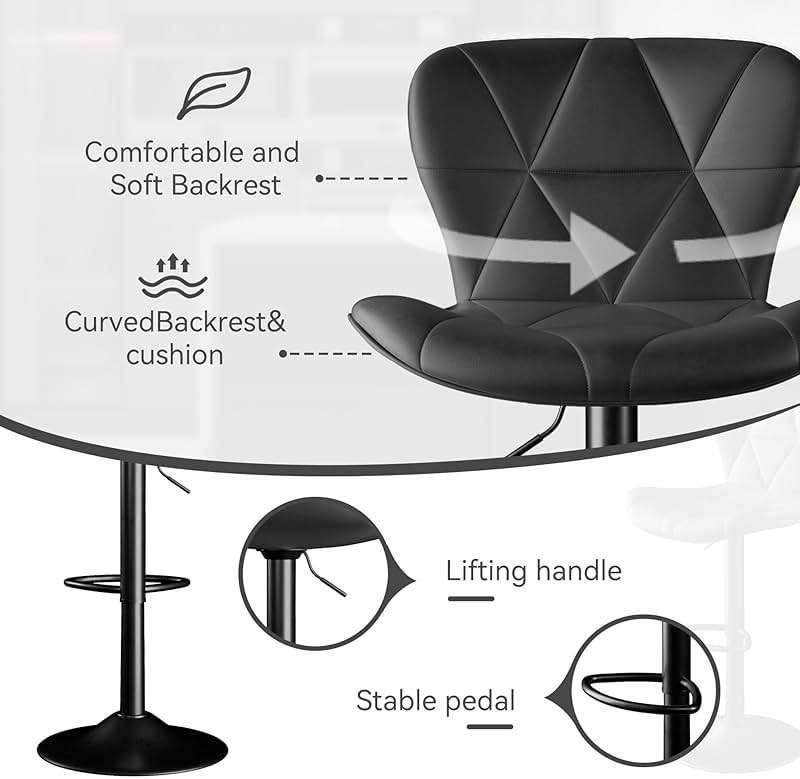 Daluvenix Bar Stools Set of 2,Adjustable Swivel Barstools, Faux Leather Bar Chairs,Upholstered Counter Height with High Backrest for Kitchen Island, Black - Image 4