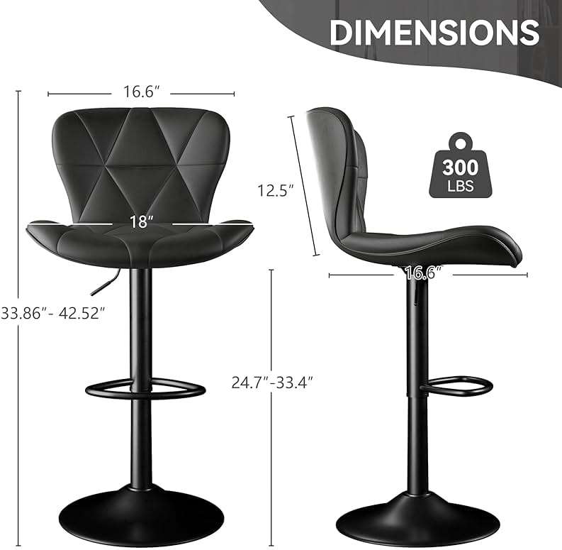 Daluvenix Bar Stools Set of 2,Adjustable Swivel Barstools, Faux Leather Bar Chairs,Upholstered Counter Height with High Backrest for Kitchen Island, Black - Image 5