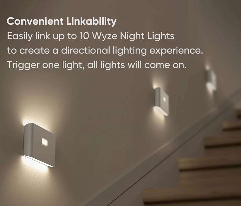 Wyze Lifestyle Rechargeable Night Lights with Dusk to Dawn & Motion Sensors, Warm & Soft White Stair Lights for Bathroom, Hallway, Linkable, Magnetic Mount, 6 Pack - Image 3