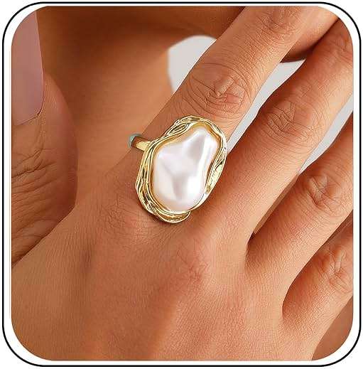 CSIYANJRY99 Vintage Pearl Ring Stacking Promise Pearl Rings Adjustable Open Finger Ring Trendy Personality Statement Jewelry for Women - Image 1