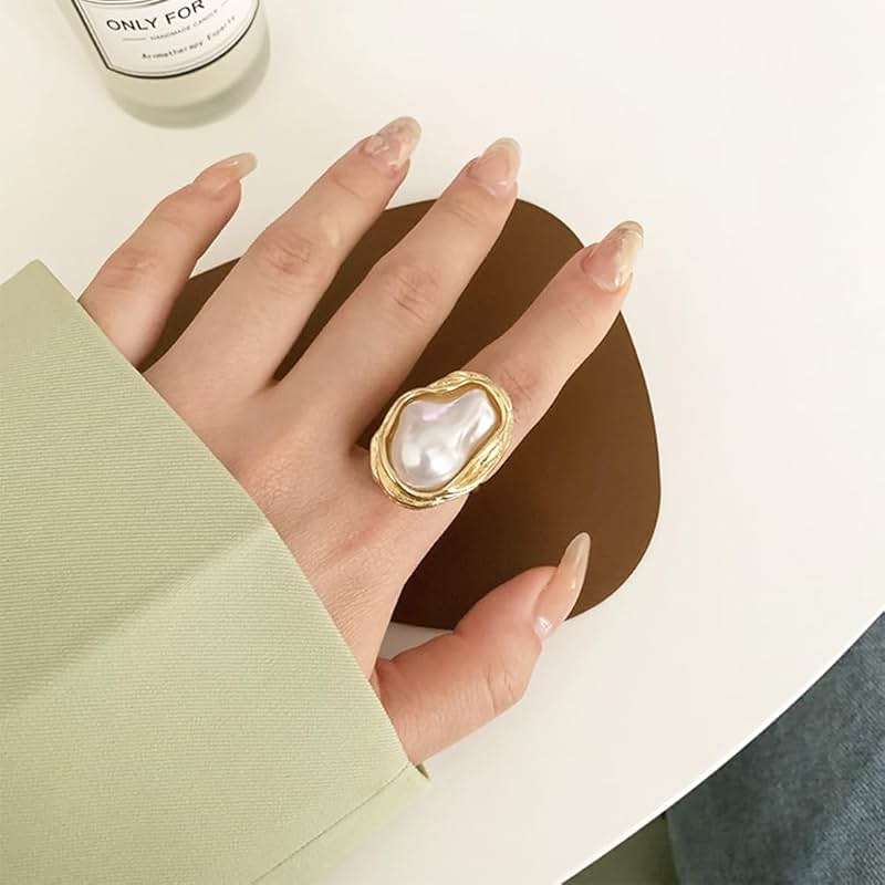 CSIYANJRY99 Vintage Pearl Ring Stacking Promise Pearl Rings Adjustable Open Finger Ring Trendy Personality Statement Jewelry for Women - Image 2