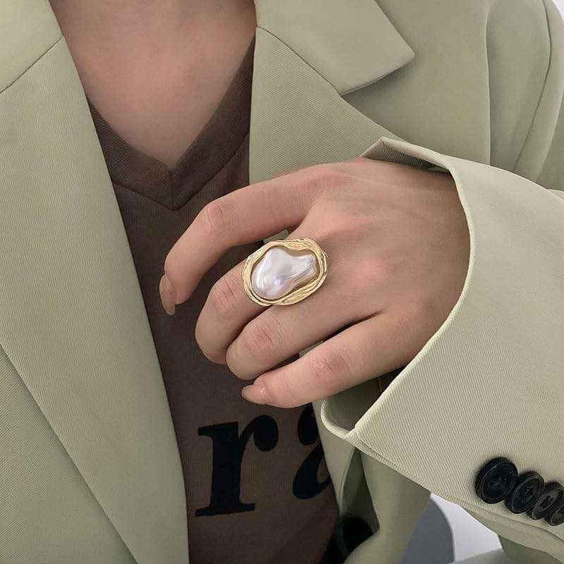 CSIYANJRY99 Vintage Pearl Ring Stacking Promise Pearl Rings Adjustable Open Finger Ring Trendy Personality Statement Jewelry for Women - Image 3