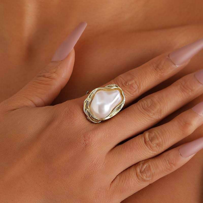 CSIYANJRY99 Vintage Pearl Ring Stacking Promise Pearl Rings Adjustable Open Finger Ring Trendy Personality Statement Jewelry for Women - Image 4