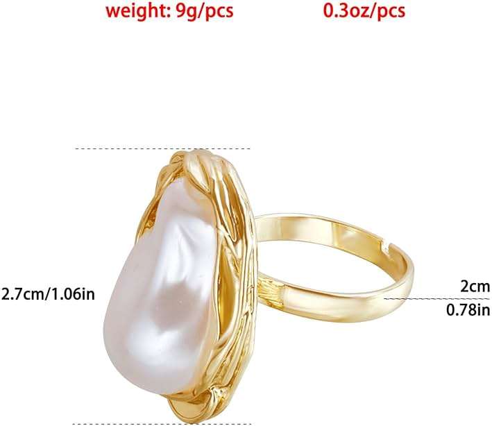 CSIYANJRY99 Vintage Pearl Ring Stacking Promise Pearl Rings Adjustable Open Finger Ring Trendy Personality Statement Jewelry for Women - Image 5