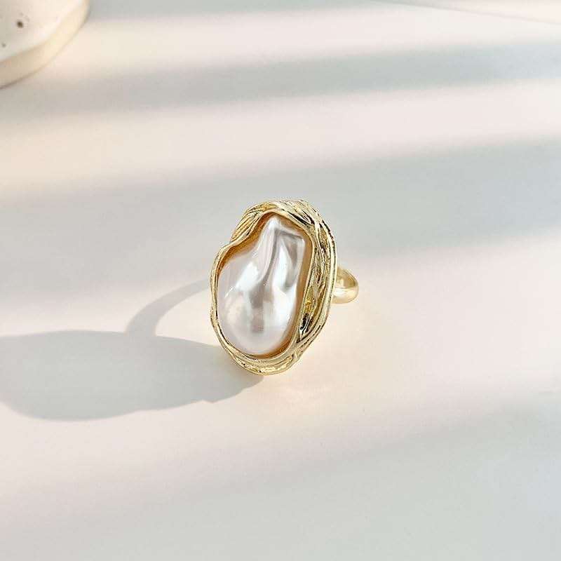 CSIYANJRY99 Vintage Pearl Ring Stacking Promise Pearl Rings Adjustable Open Finger Ring Trendy Personality Statement Jewelry for Women - Image 7