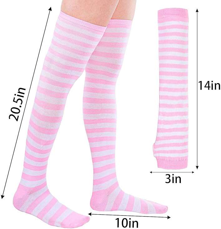 Tongcloud Women's Striped Knee High Socks, Over Knee Thigh High Socks, Arm Warmer and Fingerless Gloves Set - Image 2
