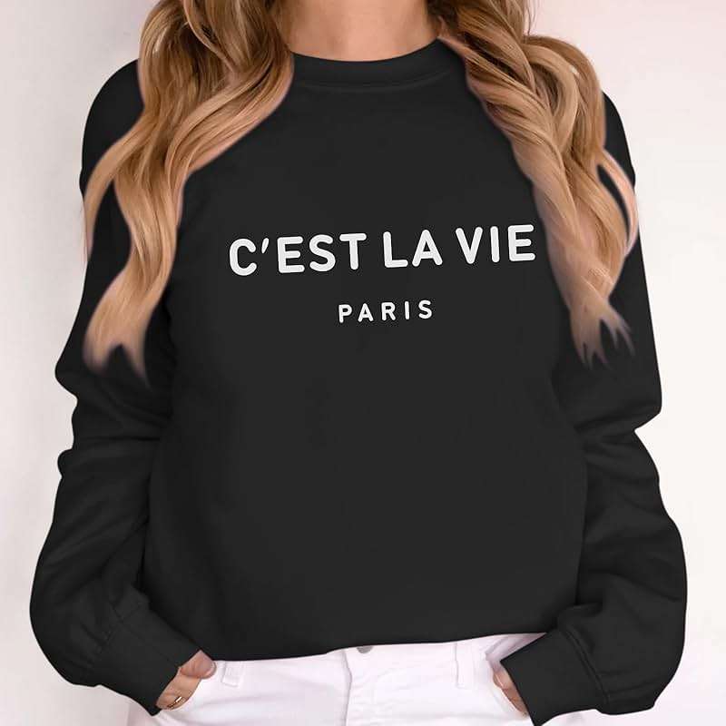 Lytiarul C'est La Vie Paris Sweatshirt For Women Oversized Graphic Crewneck Hoodie Casual Long Sleeve Shirt Pullover Tops - Image 4