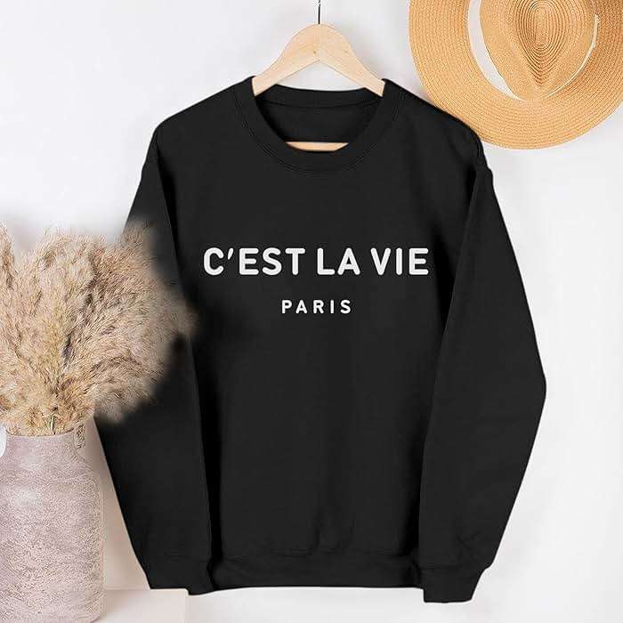 Lytiarul C'est La Vie Paris Sweatshirt For Women Oversized Graphic Crewneck Hoodie Casual Long Sleeve Shirt Pullover Tops - Image 5