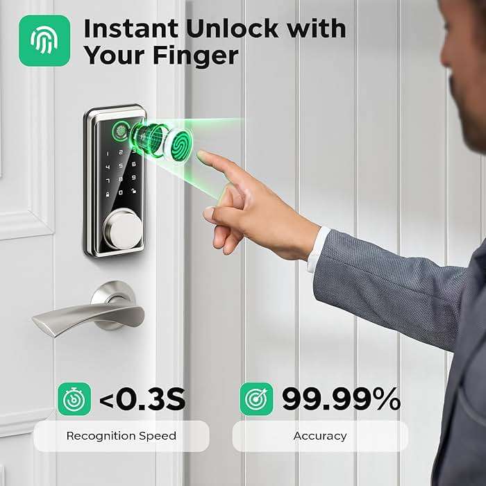 Sophia Keyless Entry Door Lock, Smart Auto Locks for Front Door & Key Fobs & Remote Control, Keypad Deadbolt Digital, Fingerprint Door Lock with Code, Cerraduras Inteligentes, IP68, Satin Nickel - Image 4