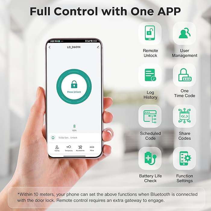 Sophia Keyless Entry Door Lock, Smart Auto Locks for Front Door & Key Fobs & Remote Control, Keypad Deadbolt Digital, Fingerprint Door Lock with Code, Cerraduras Inteligentes, IP68, Satin Nickel - Image 5