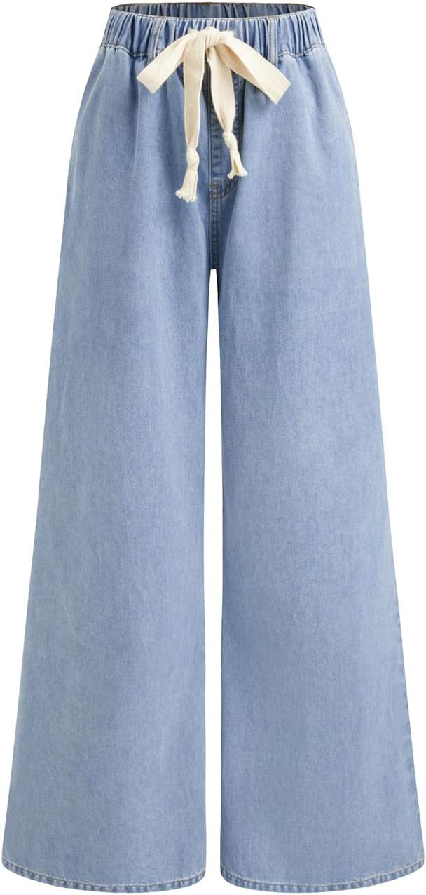 CIDER Drawstring Baggy Wide Leg Jeans for Women High Waisted Pull On Jeans Denim Pants with Pockets - Image 1