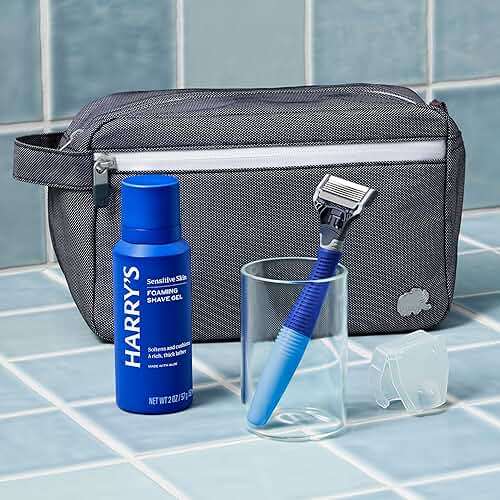Harry's Travel Shaving Kit for Men - Toiletry Bag, Razor, Foaming Shave Gel, and Blade Cover -Travel Size Toiletries - Image 3