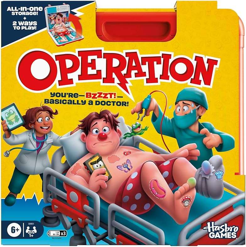 Operation Electronic Board Game with All-in-One Carrying Case | 2 Ways to Play | Ages 6+ | 1+ Players | 10 Mins. | Fun Kids Games - Image 1