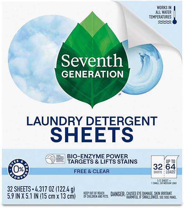 Seventh Generation Laundry Detergent Sheets 32ct Free & Clear Removes Tough Stains Safer for your family - Image 3