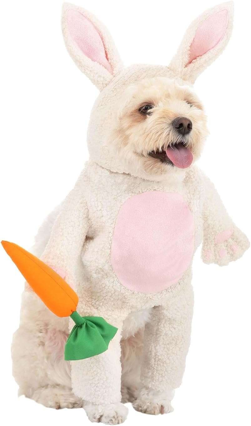 Fun Costumes Easter Bunny Dog Costume | Plush Rabbit Bodysuit & Headpiece | Pet Outfit with Carrot Accessory - Small, White, Pink, Orange - Image 1