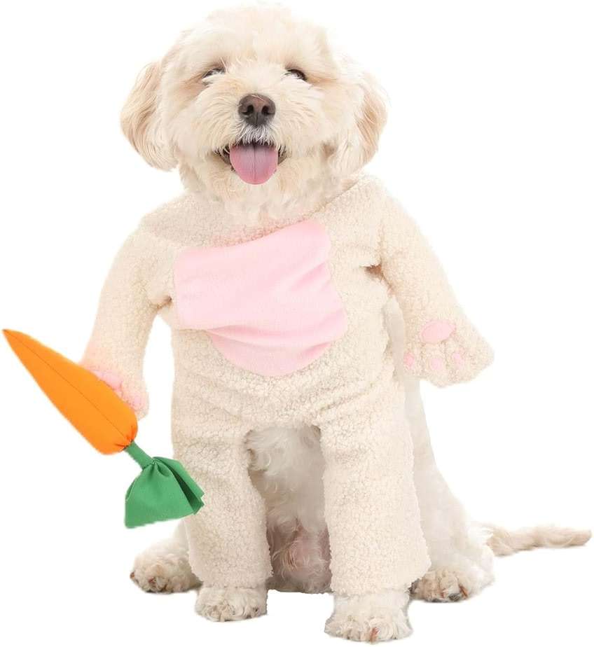 Fun Costumes Easter Bunny Dog Costume | Plush Rabbit Bodysuit & Headpiece | Pet Outfit with Carrot Accessory - Small, White, Pink, Orange - Image 2