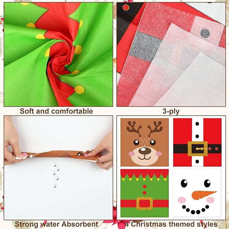 Christmas Cocktail Napkins Disposable Christmas Paper Napkins 3 Ply Xmas Party Dinner Napkin Decorative Beverage Napkin for Xmas Winter Holiday Kitchen Bathroom Party Supplies, 60 Pcs - Image 3