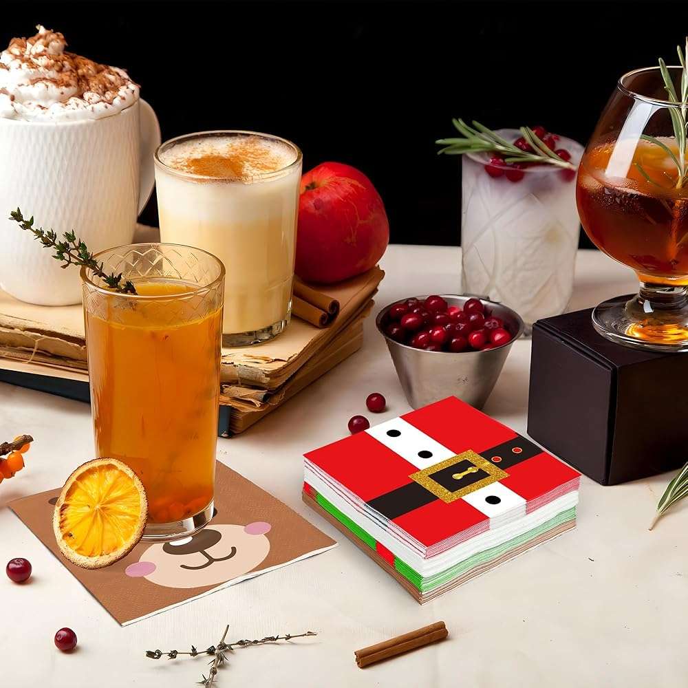Christmas Cocktail Napkins Disposable Christmas Paper Napkins 3 Ply Xmas Party Dinner Napkin Decorative Beverage Napkin for Xmas Winter Holiday Kitchen Bathroom Party Supplies, 60 Pcs - Image 7