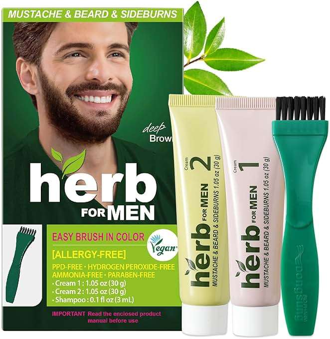 Herb For Men Mustache & Beard Dye (Deep Brown, 1 Pack), PPD-Free Ammonia-Free, Vegan with Natural Ingredients, Gentle for Sensitive Skin, No Skin Irritation - Image 1